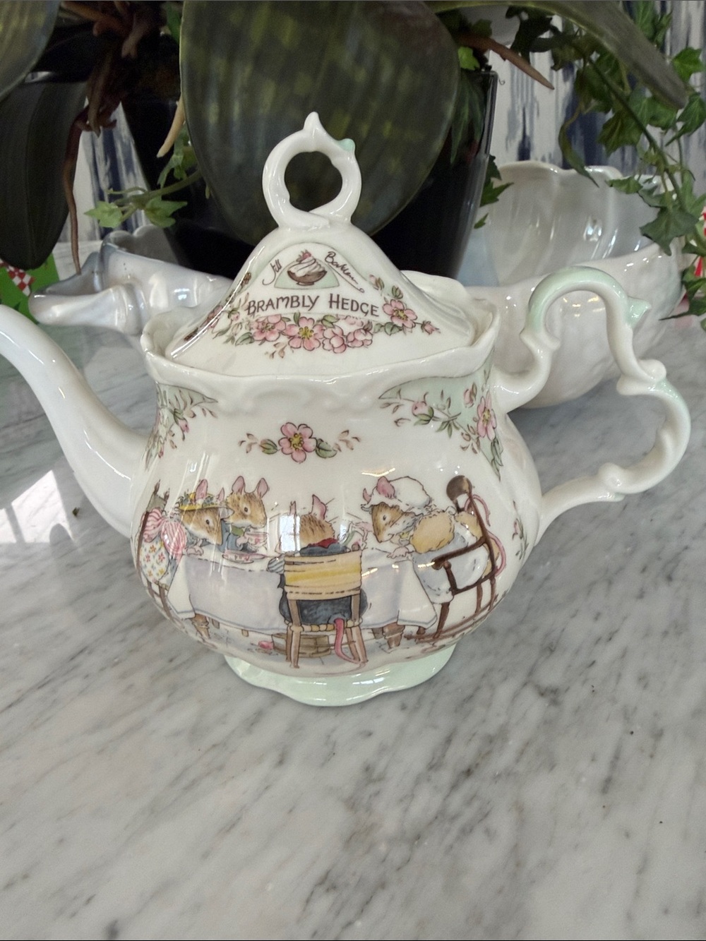 Royal Doulton Brambly Hedge White Porcelain Teapot with Pink Accents